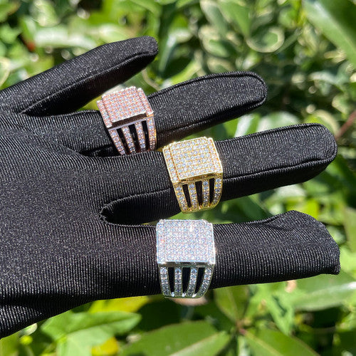 Mens Open Side Prong Set Flooded Ice Big Baller Hip Hop Rings