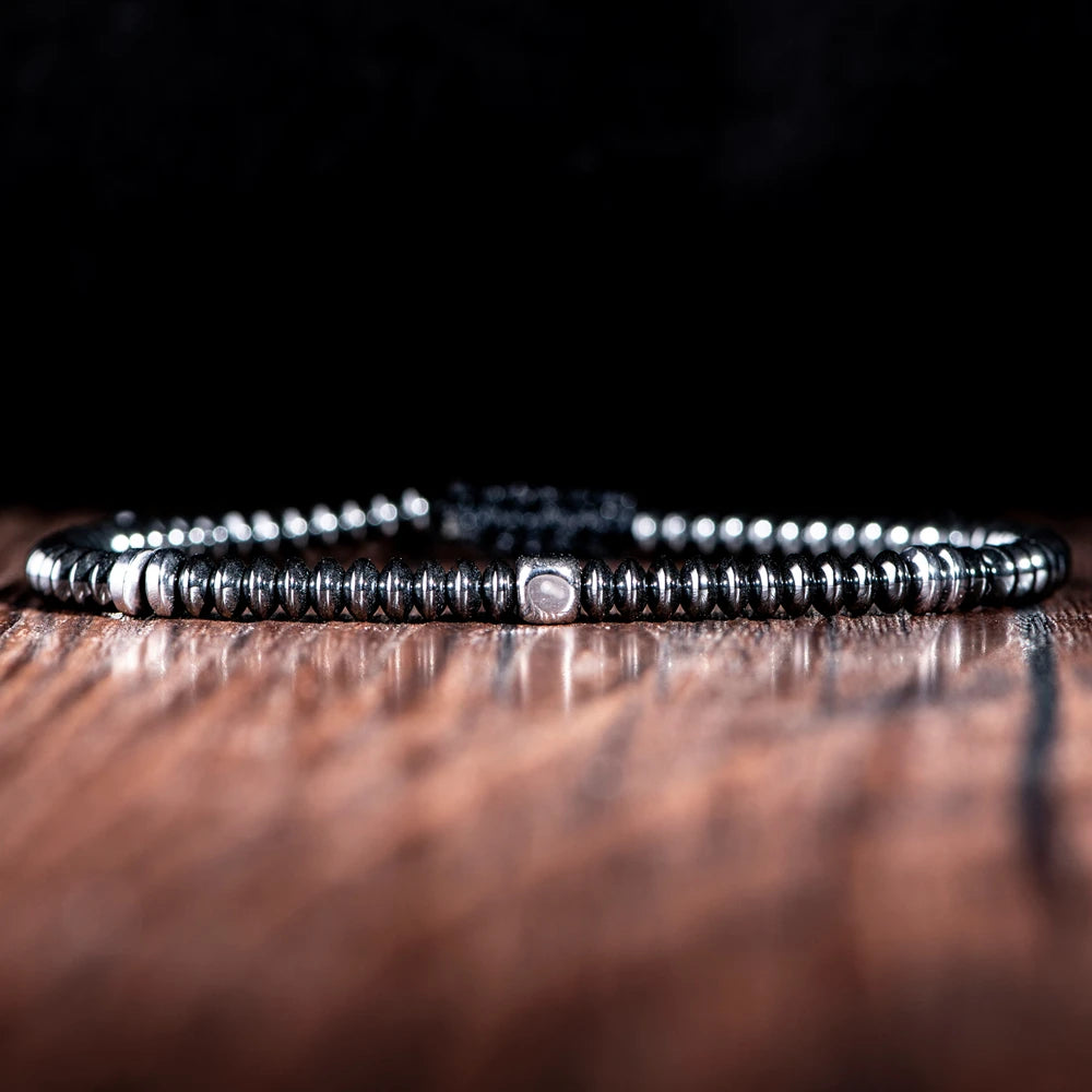 Slim Hematite | Luxury Stone Bangle Beaded Weaving Adjustable Street Wear Bracelet
