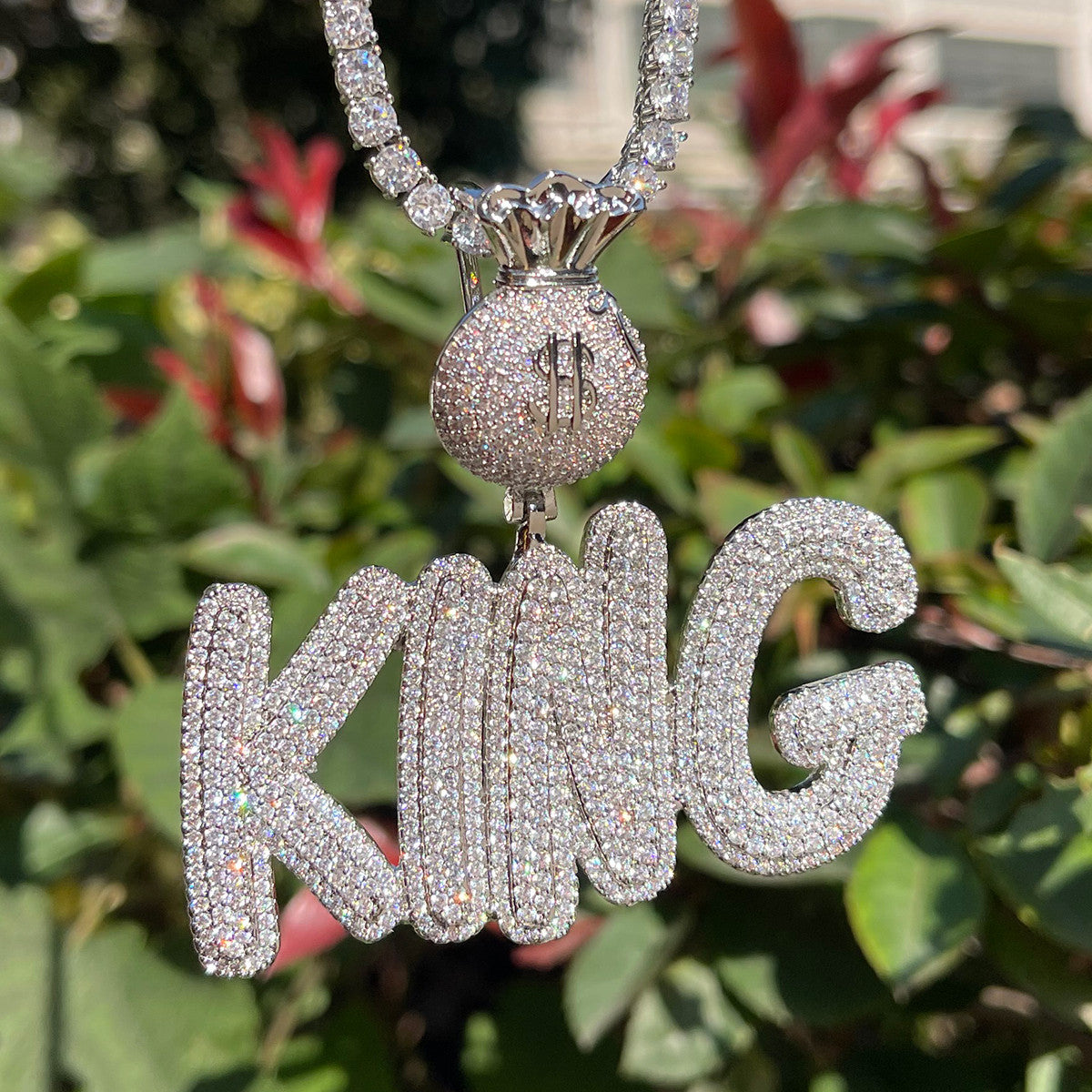 Secure The Bag | Iced Script Letters Money Bag Custom Hip Hop Pendant