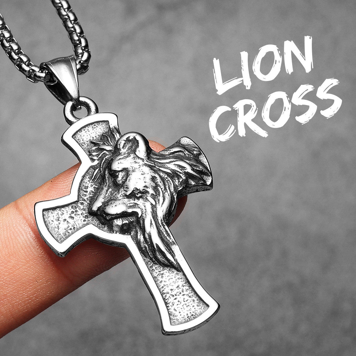 Lion Of Judah | Solid Stainless Steel The King Has Risen Cross Pendant