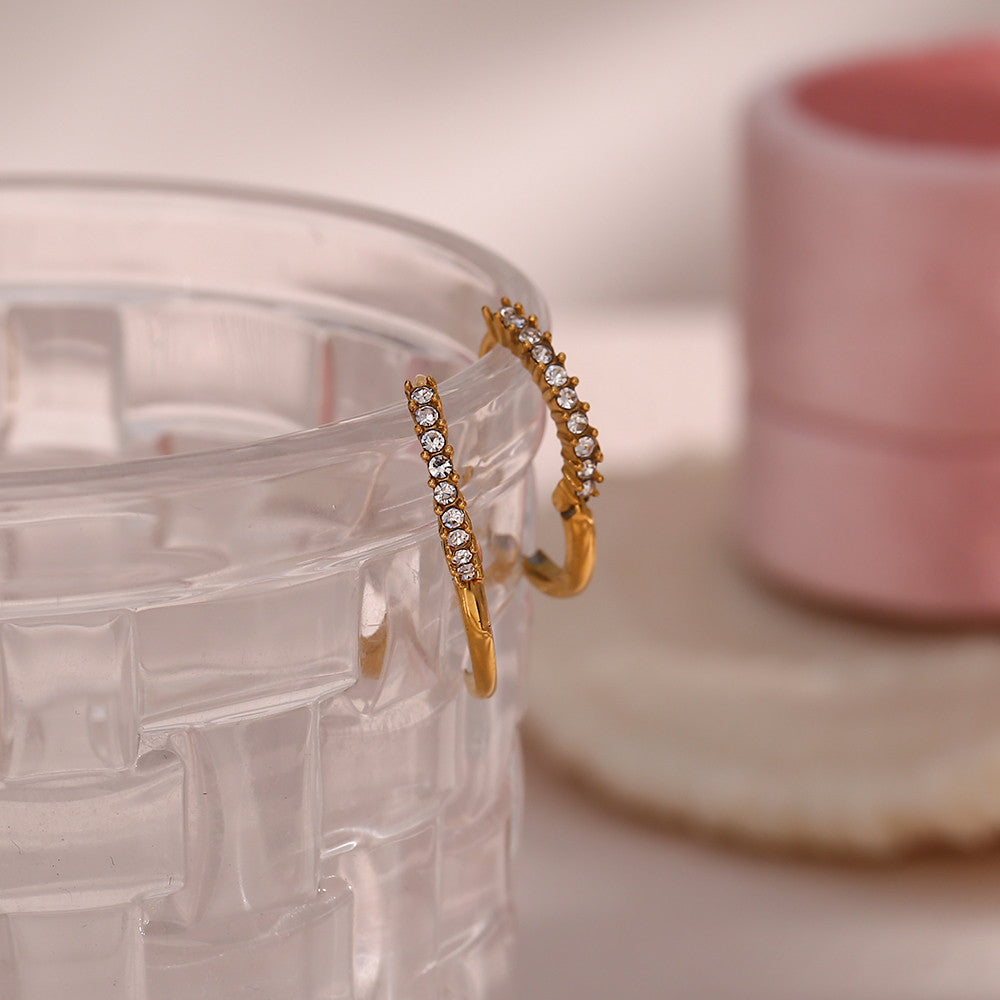 18k Gold over Stianless Steel Waterproof Green Round CZ Paved Huggie Hoop Earrings