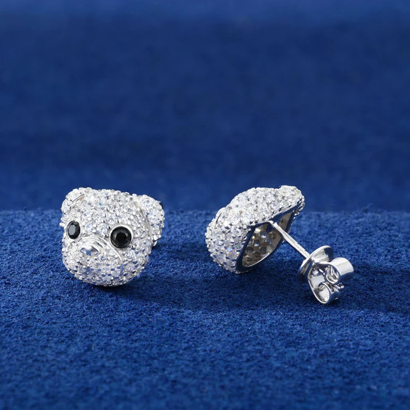 Pockets The Pup | Puppy Dog 925 Sterling Silver Moissanite Diamond Iced Blinged Out Earrings