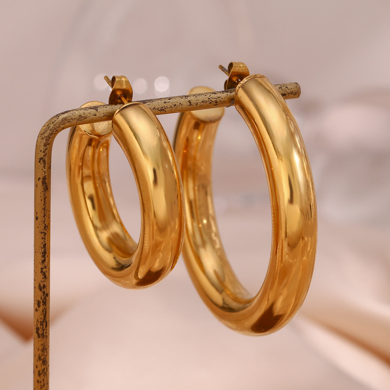 36MM 50MM 18K Gold Waterproof Stainless Steel Hypoallergenic Hollow Hoop Earrings