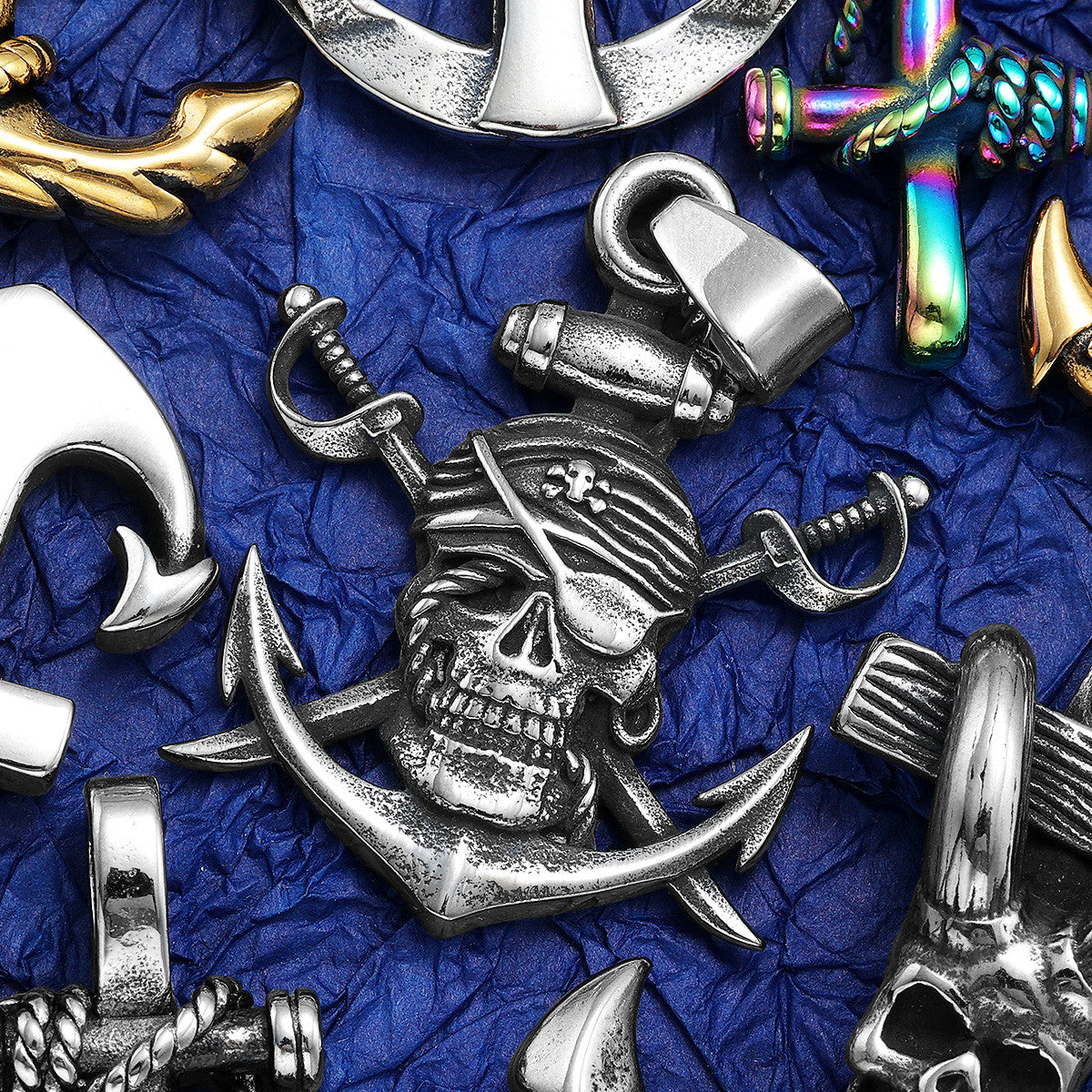 Pirate Collection | 316L No Fade Solid Stainless Steel Anchor Skull Street Wear Pendants