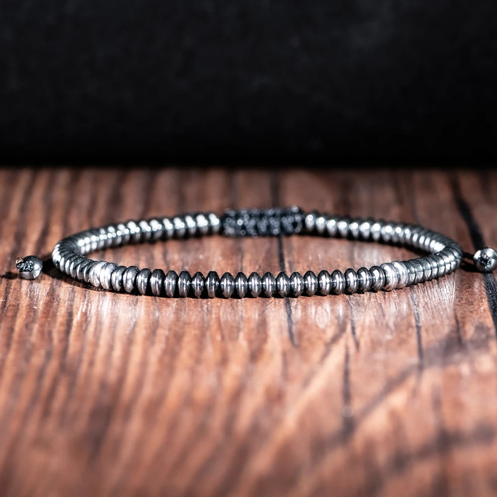 Slim Hematite | Luxury Stone Bangle Beaded Weaving Adjustable Street Wear Bracelet