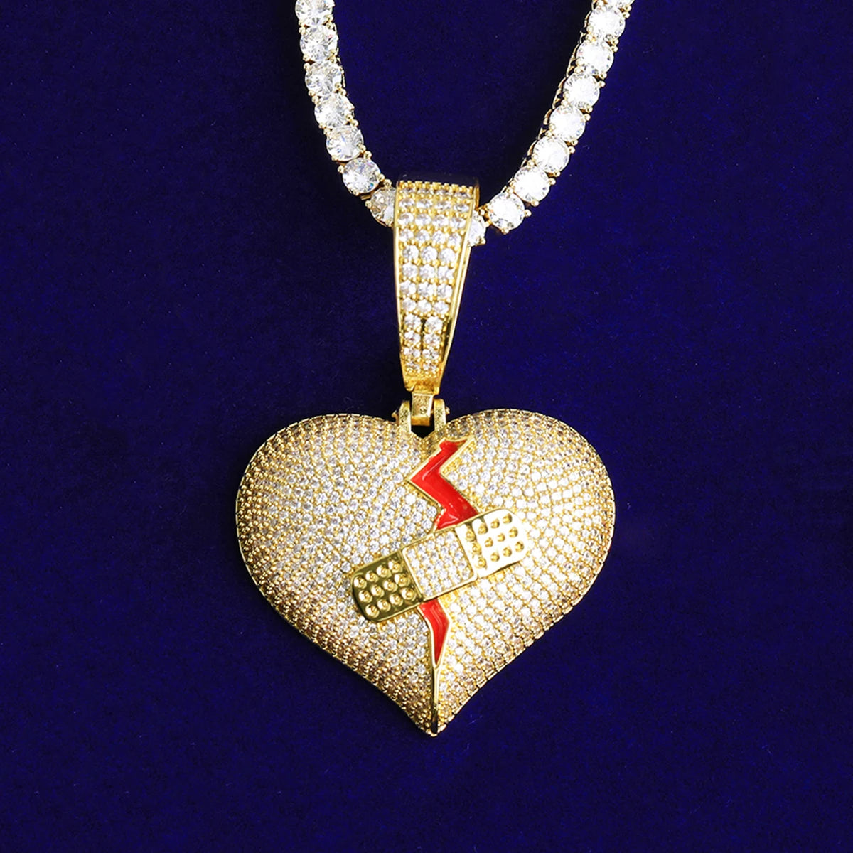 Bandage Broken Heart | VVS Diamond 5AA+ CZ Hip Hop Pendant Chain