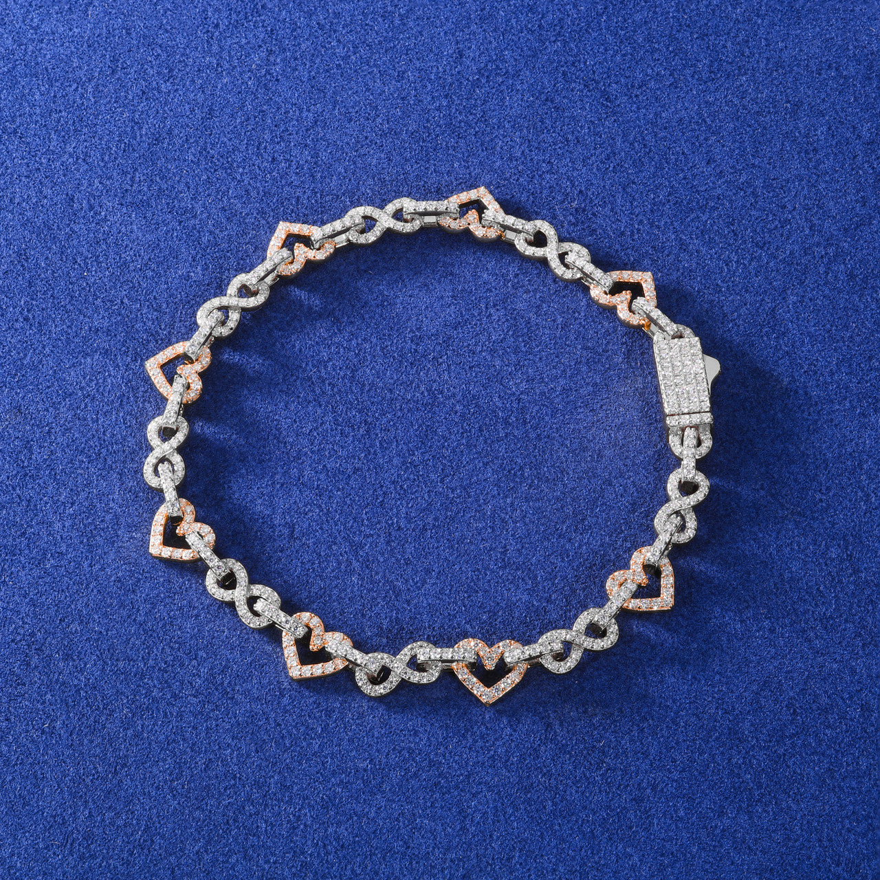 Infinity Heart | Moissanite Diamond Solid Sterling Silver Exquisite 8mm Full Iced Bracelet