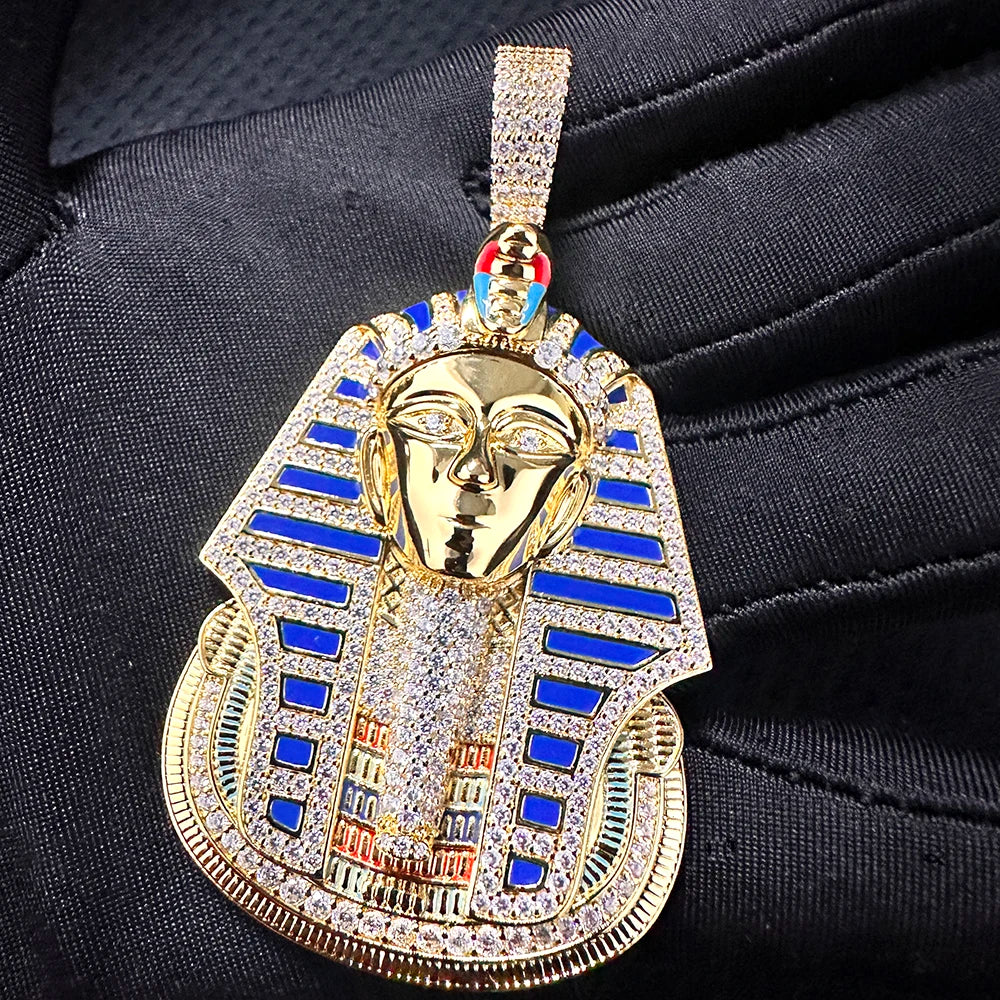 Ancient African Egyptian Pharaoh Flooded Ice Hip Hop Pendant Chain Necklace