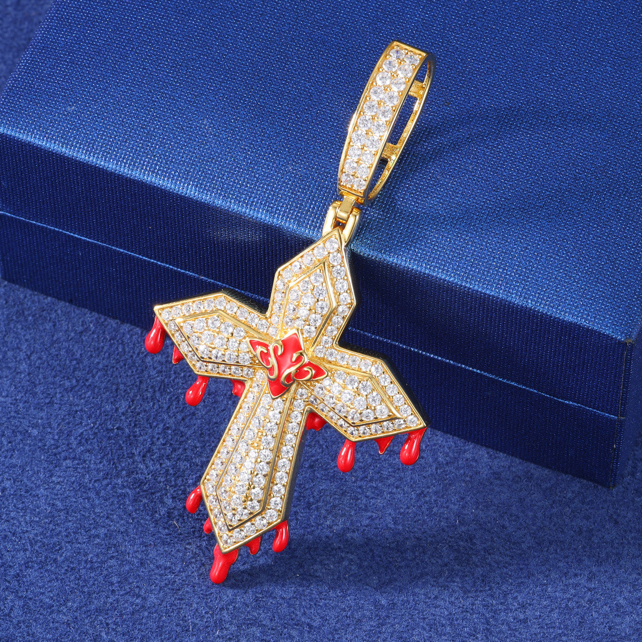 Blood Ties | Solid 925 Sterling Silver Moissanite Diamond Hip Hop Blood Drip Cross Pendant