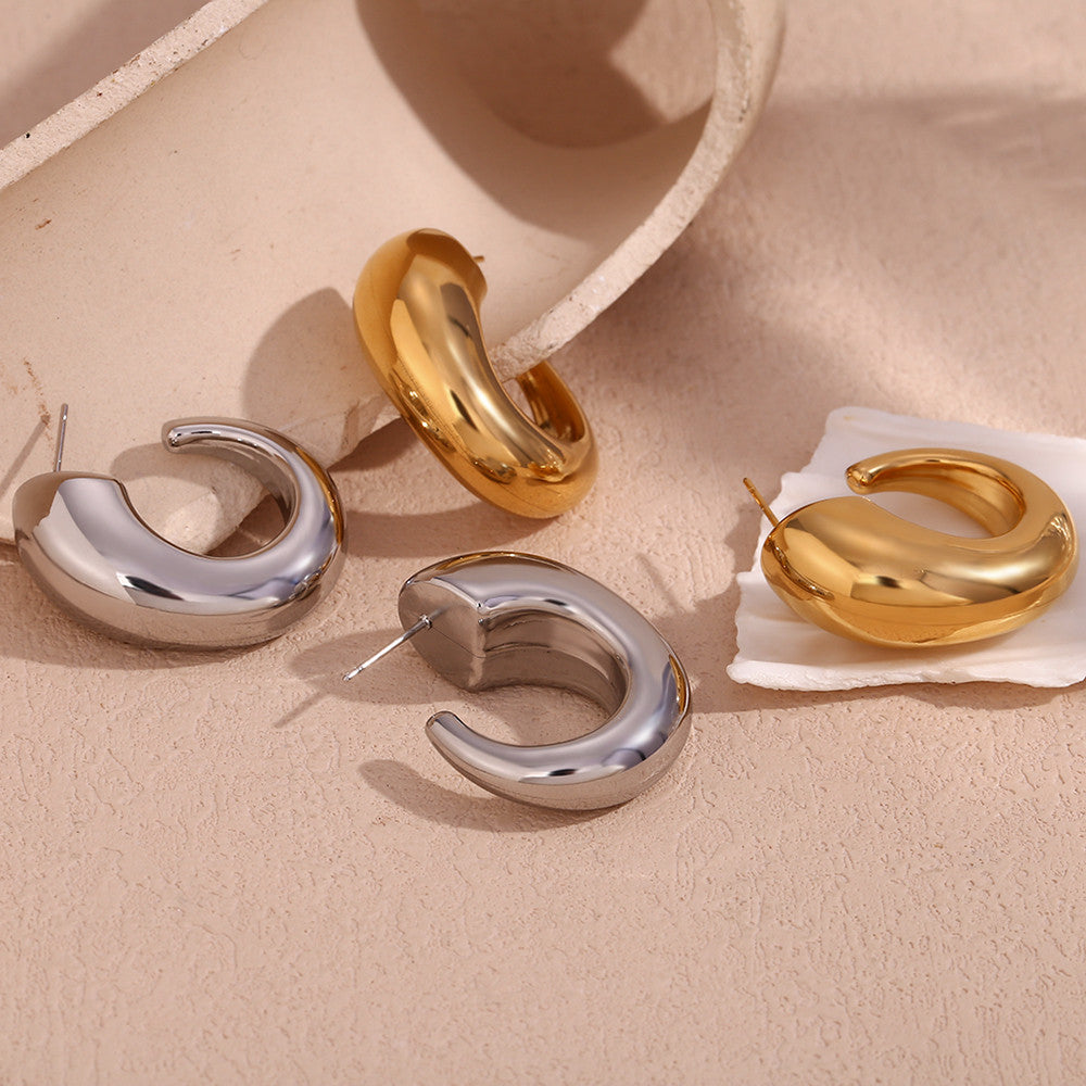 18k Gold Silver O-shaped Tapered Thread Hollow Hoop Waterproof Earrings