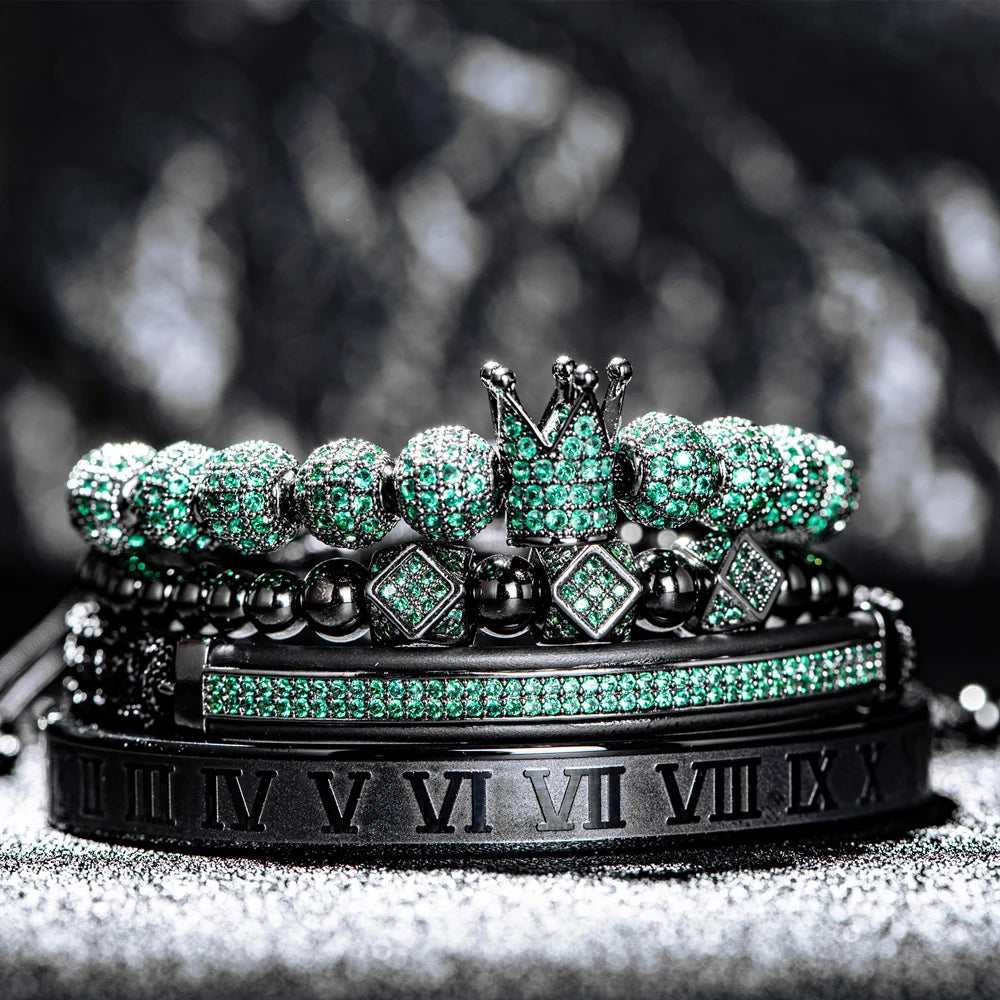 The Black Crown | 4 Piece VVS Diamond CZ Iced Blinged Out 8MM Stainless Steel Bracelet Set