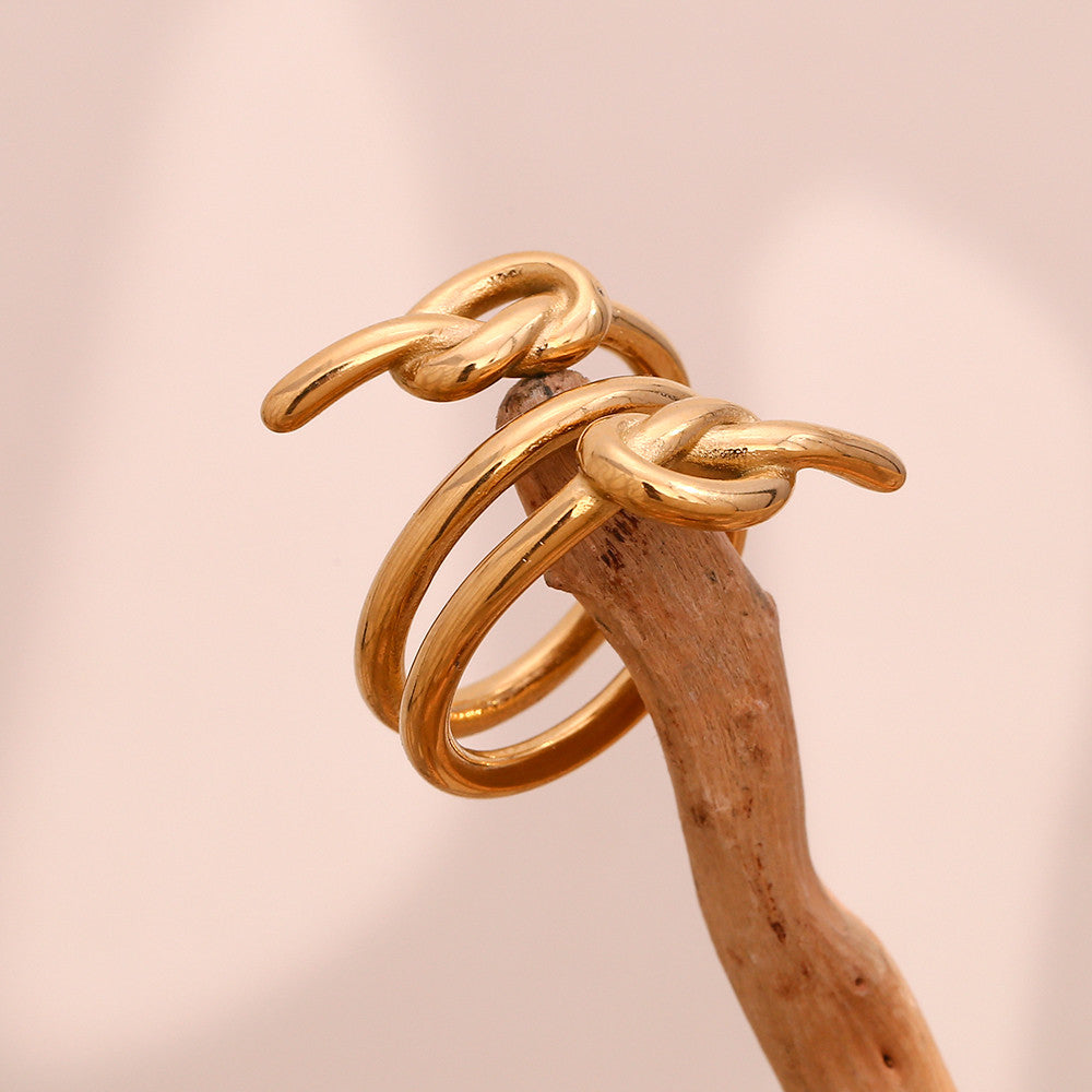 Ladies 18k Gold Stainless Steel Waterproof Three Layers Knot High Fashion Rings