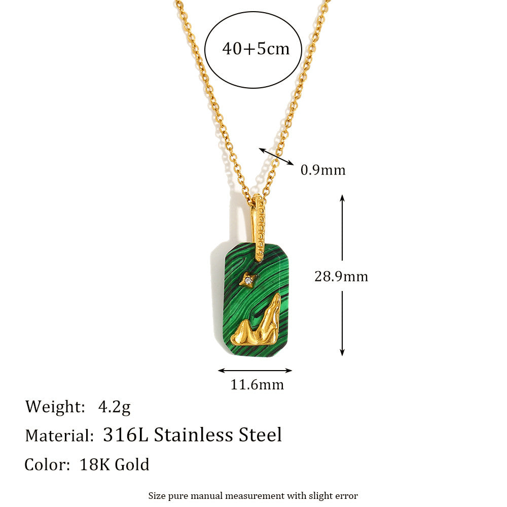 Ladies 18k Gold Stainless Steel Colorful Rectangle Star Lion Pendant No Fade Necklace