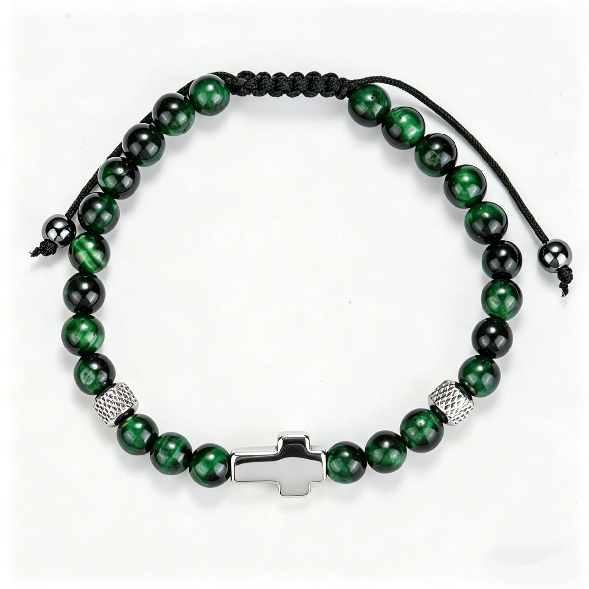 Daily Prayer | 316 Stainless Steel Polished Cross Tiger's Eye Stone Bead Luxury Bracelet