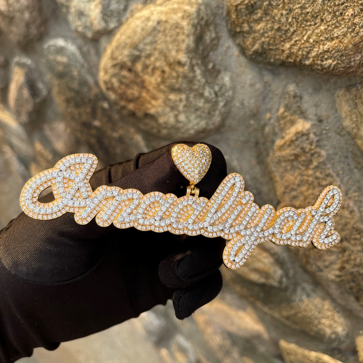 Heartfelt Elegance | Cursive letter Custer Stone Nameplate Custom Made Necklace