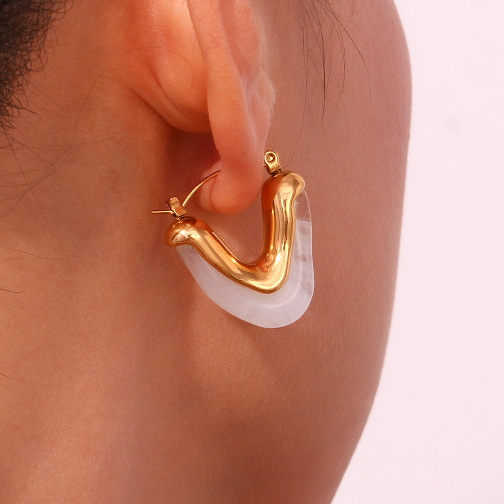 18k Gold Water Resistant Textured Acrylic Amber White Gold Stainless Steel Earrings