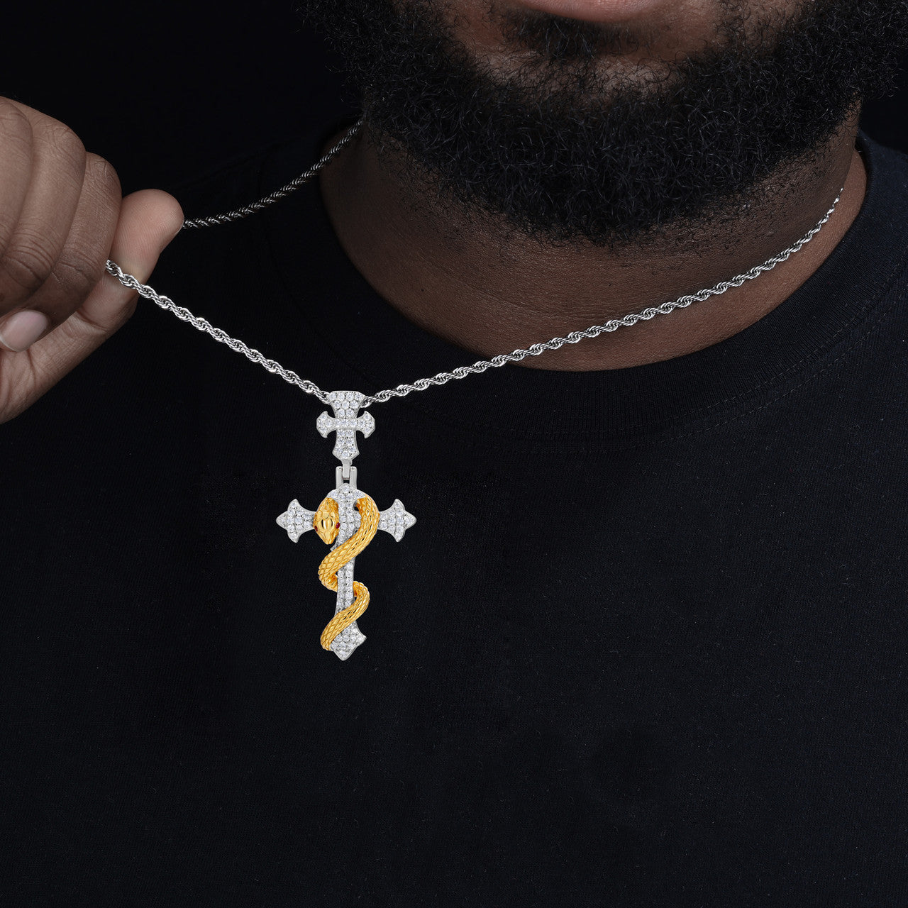 Good VS Evil | Solid 925 Sterling Silver Moissanite Hip Hop Cross Pendant Chain