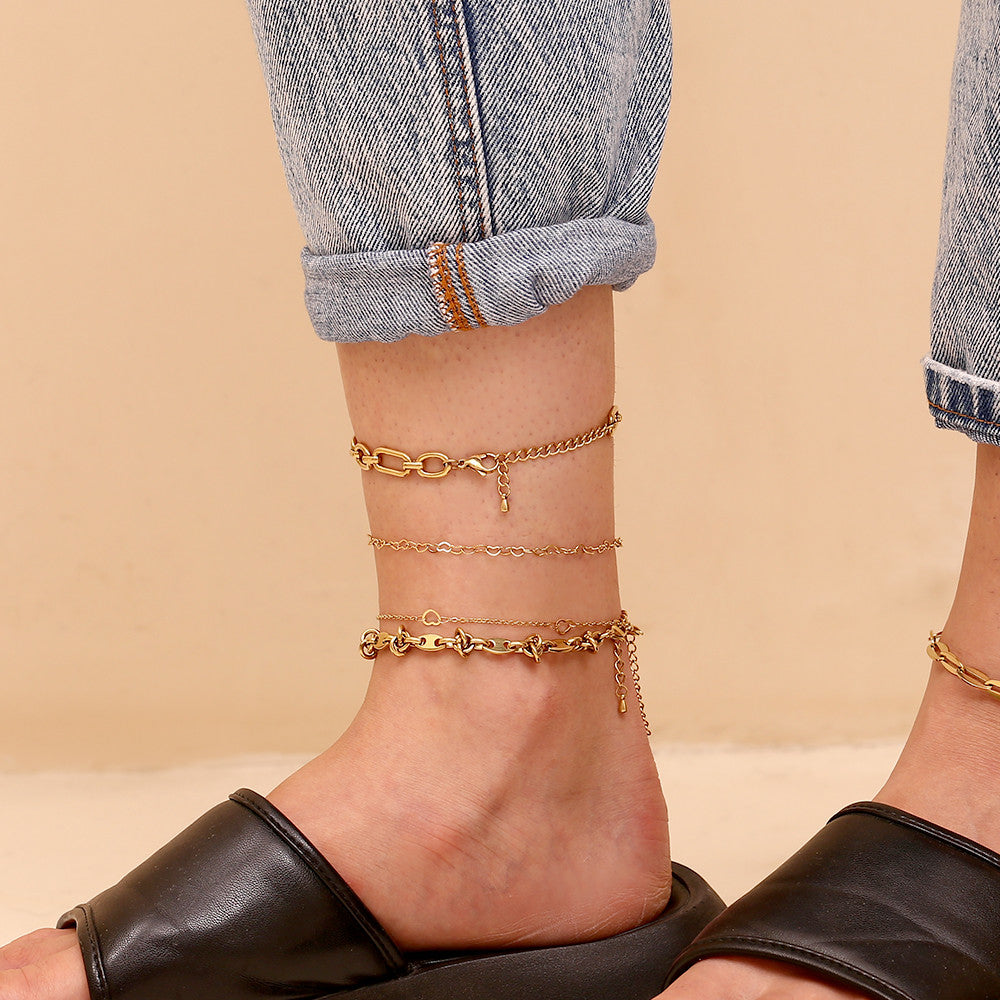 18k Gold Stainless Steel Waterproof Paper Clip Knot Bowtie Link Chain Anklet Ankle Bracelets