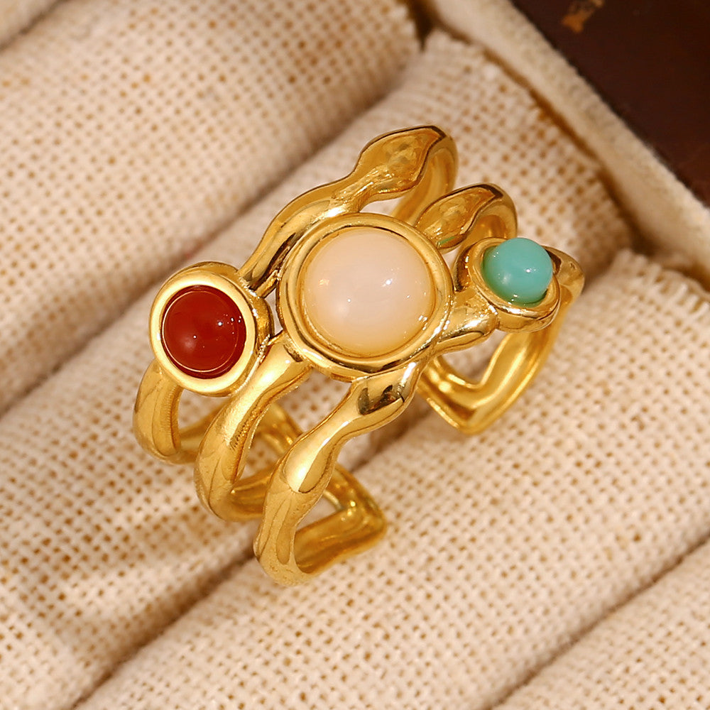 18k Gold Stainless Steel Gemstone Adjustable High Quality Waterproof Rings