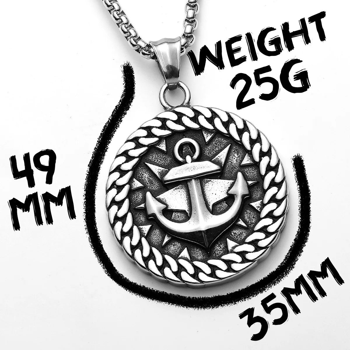 Cuban Link Anchor | 316L Solid Stainless Steel Round Anchor Helm Pendant