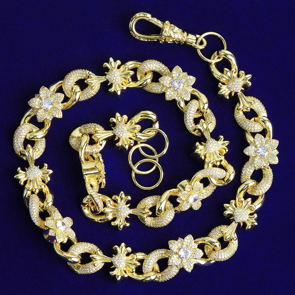 Fleur De Lis Cross | VVS Diamond CZ Flower Cross Hip Hop Cuban Link Chain