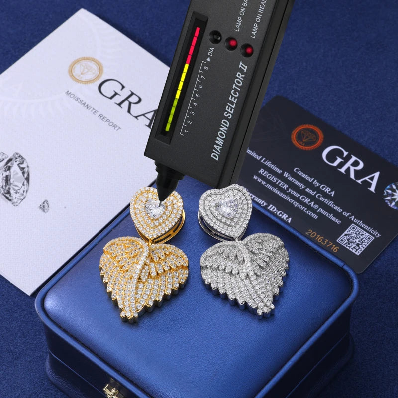 Angel Love | Moissanite Diamond 925 Sterling Silver Angel Wings Heart Pendant