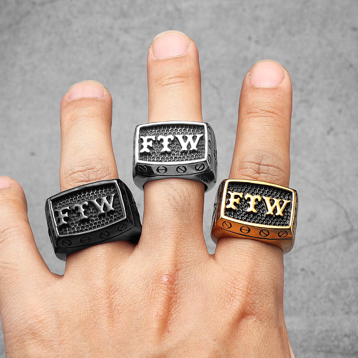 FTW | 14k Gold Black Over No Fade Stainless Steel Middle Finger Hip Hop Rings