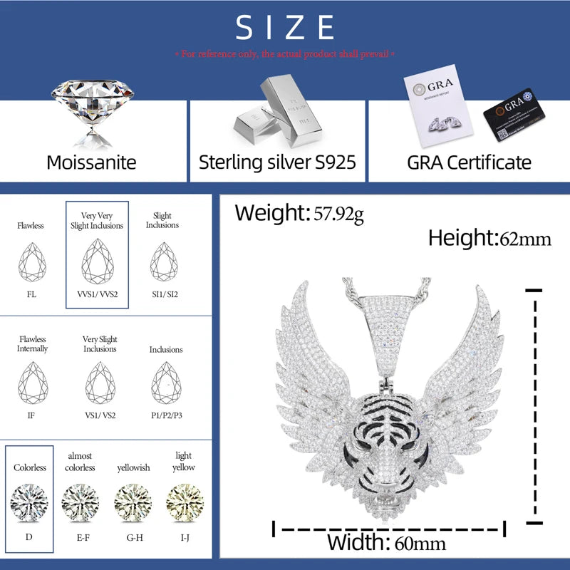 Show Your Stripes | Moissanite Diamond Iced Blinged Out Tiger Winged Hip Hop Pendant