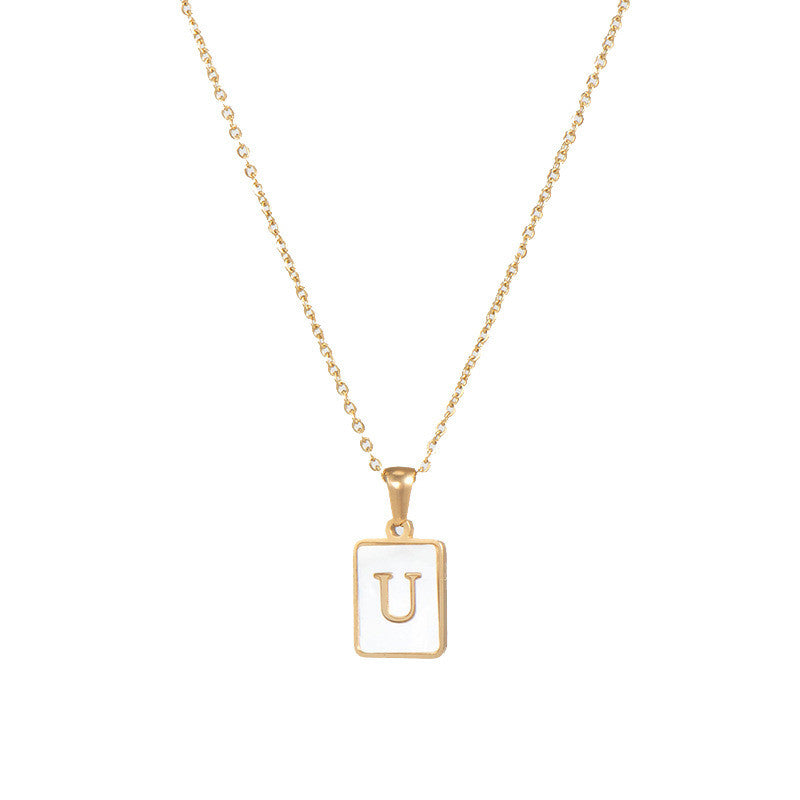 18k Gold Over Stainless Steel Mother of Pearl Shell Tarnish Free Initial Necklace