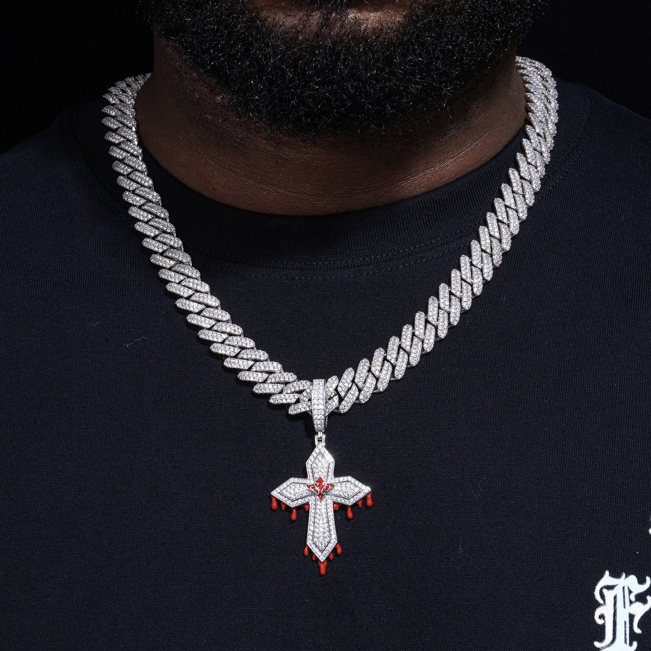 Blood Ties | Solid 925 Sterling Silver Moissanite Diamond Hip Hop Blood Drip Cross Pendant