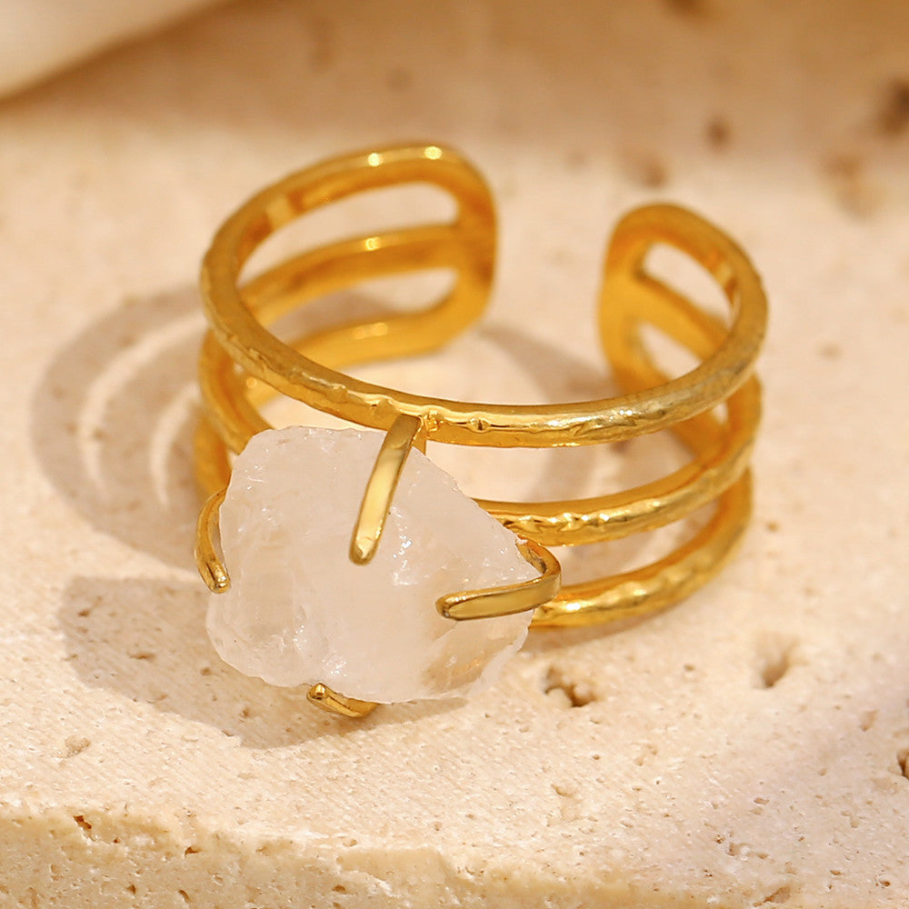 18k Gold Three Layers White Crystal Stainless Steel Waterproof Tarnish Free Rings