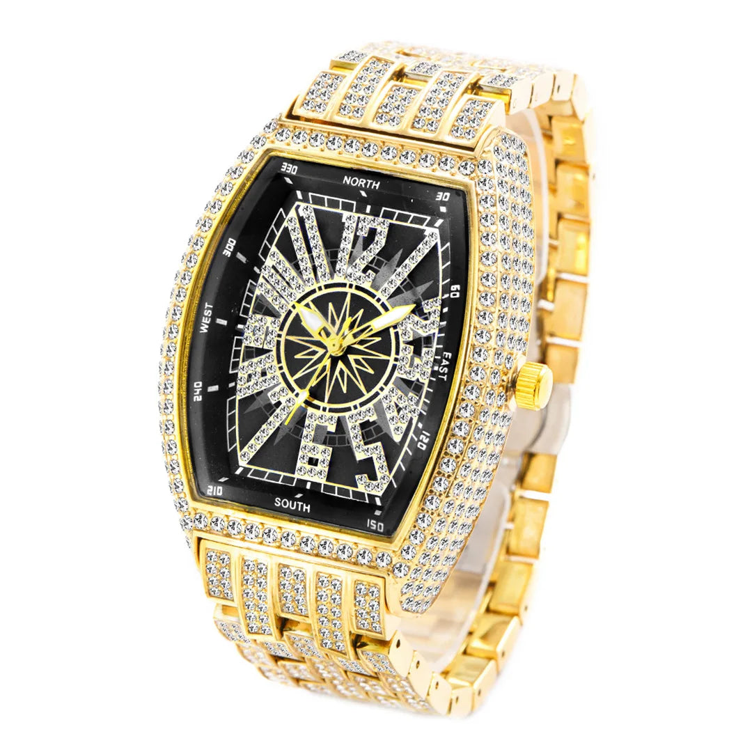 Navigation | VVS Diamond CZ Night Star Sky Compass Hip Hop  Iced Blinged Out Watch