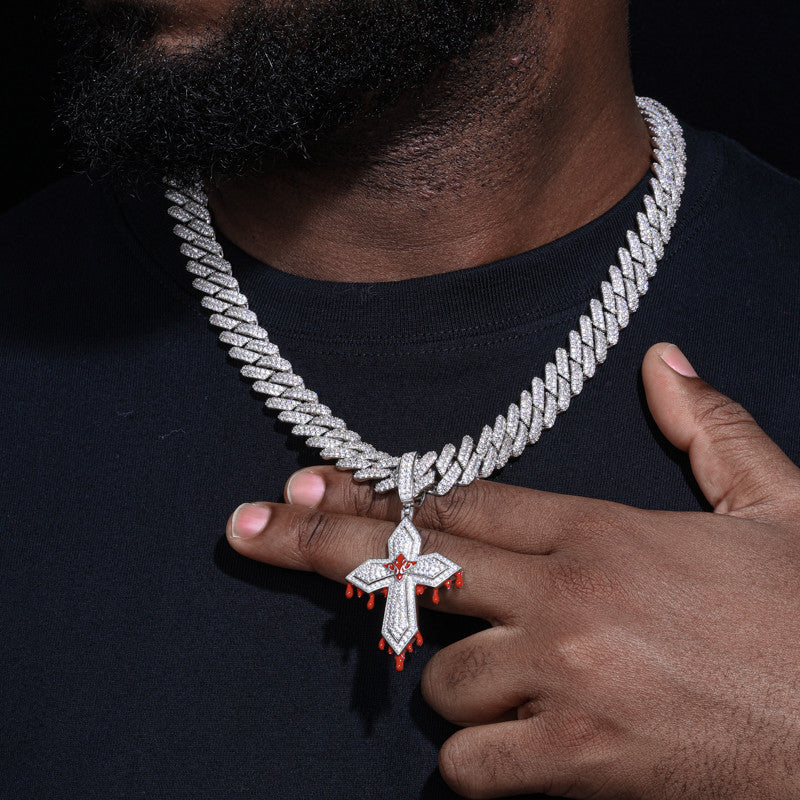 Blood Ties | Solid 925 Sterling Silver Moissanite Diamond Hip Hop Blood Drip Cross Pendant