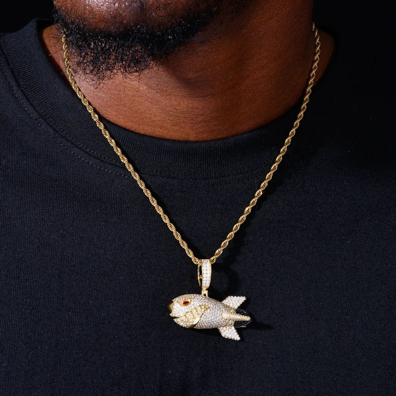 Missile Shark | 925 Sterling Silver Moissanite Hip Hop Shark Missile Hip Hop Pendant