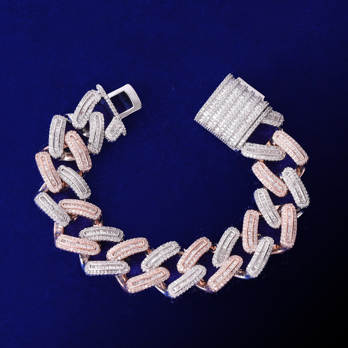 Rose Gold Iced Miami Cuban Link Hip Hop Street Wear Baguette Bracelets