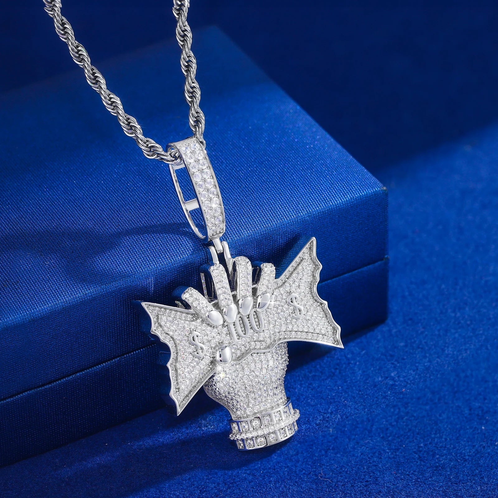 Cliched Money Fist | VVS Moissanite Diamond 925 Sterling Silver Blinged Out Money Hand Pendant