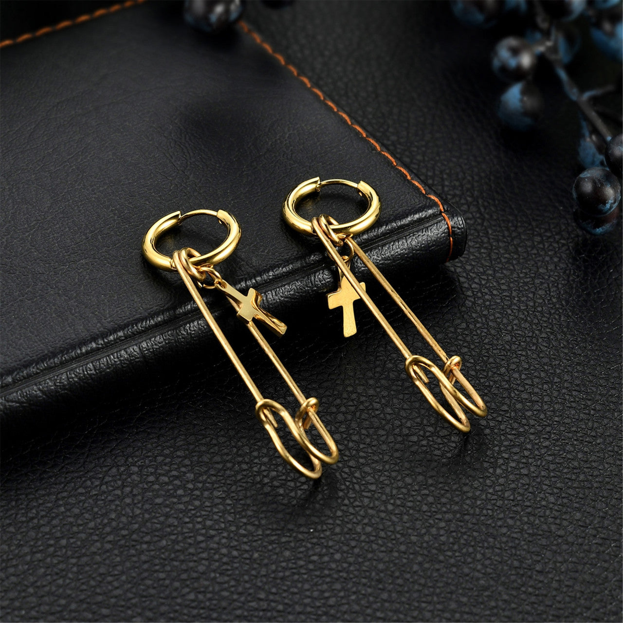 No Fade Stainless Steel Cross Pin Hip Hop Punk 14k 925 Black Earrings