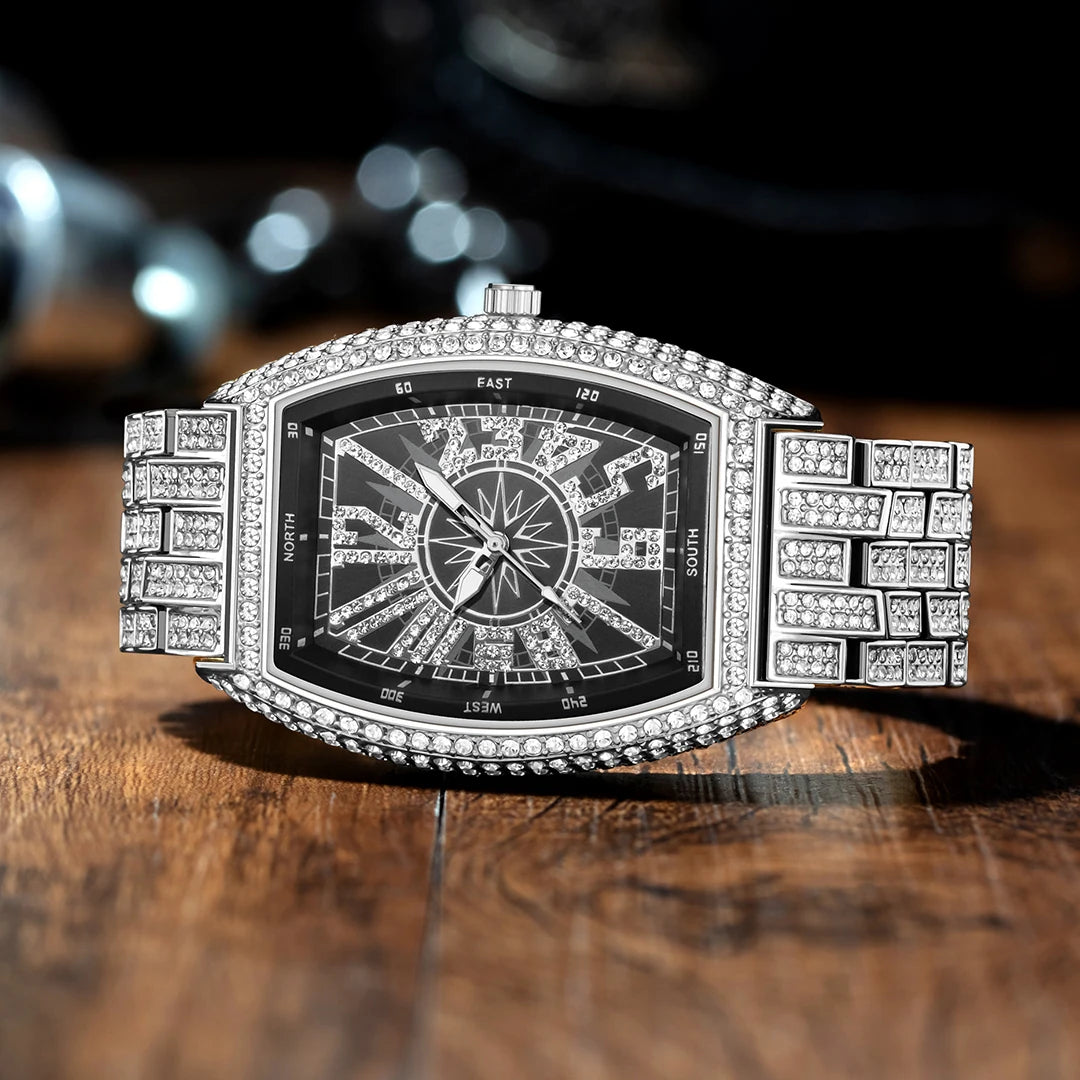 Navigation | VVS Diamond CZ Night Star Sky Compass Hip Hop  Iced Blinged Out Watch