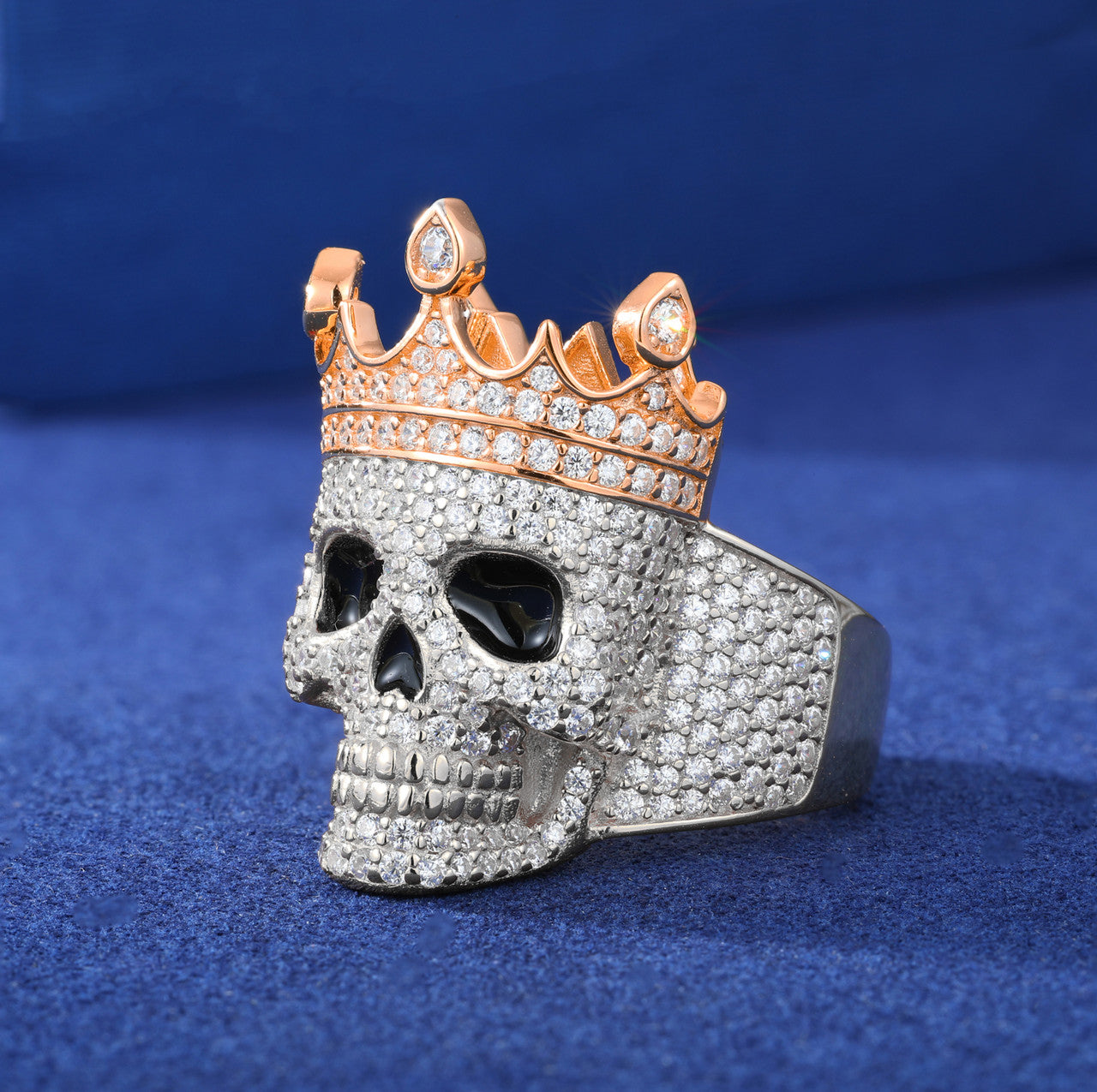 The Death Conqueror | Solid Sterling Silver Moissanite Diamond Crown Skull Hip Hop Ring