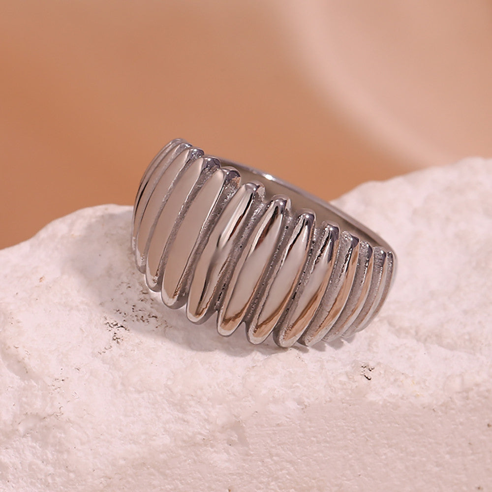 18k Gold Stainless Steel Fine Polished Textured Wide Dome Waterproof Rings For Women