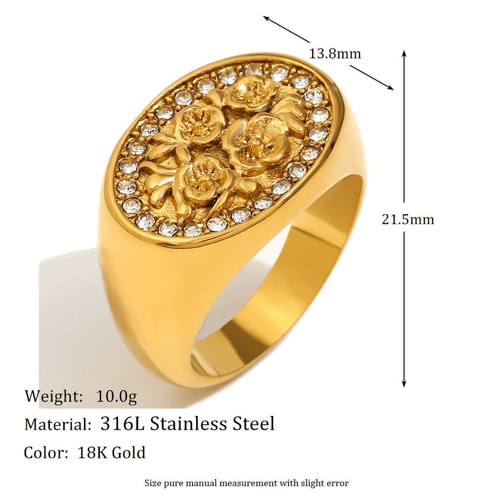 Ladies 18k Gold No Fade Stainless Steel Vintage Small Flower Waterproof Rings