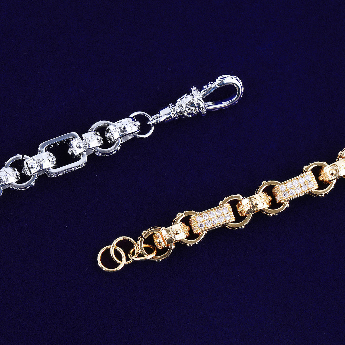Iced Belcher Chain | Hip Hop VVS Diamond CZ Double Row Bling Chain Albert Clasp Bracelet