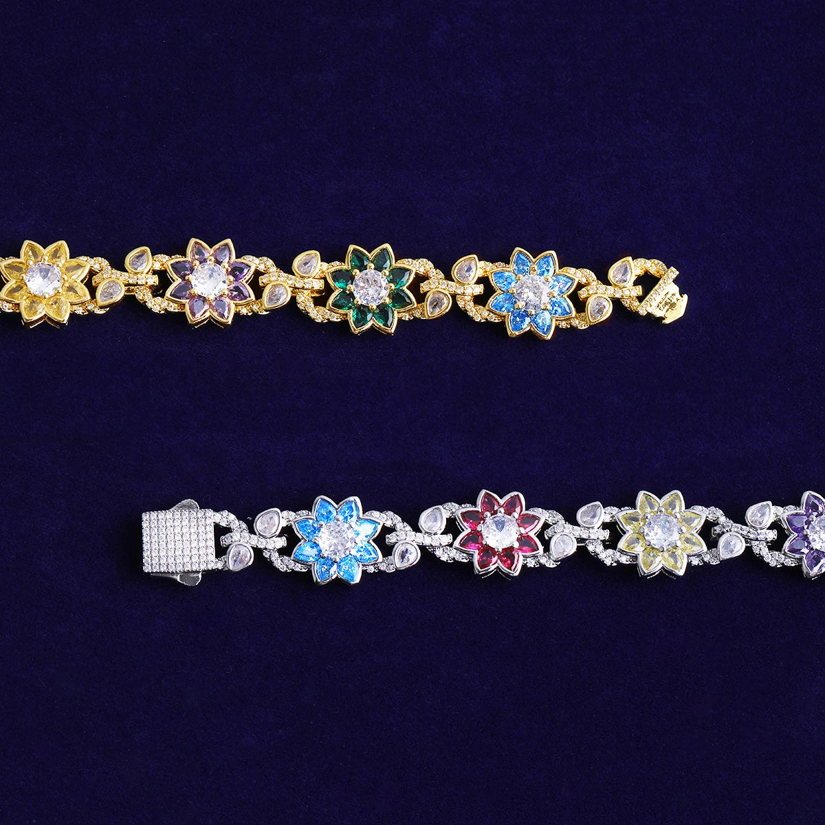 Flower Burst | VVS Diamond CZ 5AA+ Colorful Iced Blinged Out Flower Link Bracelet