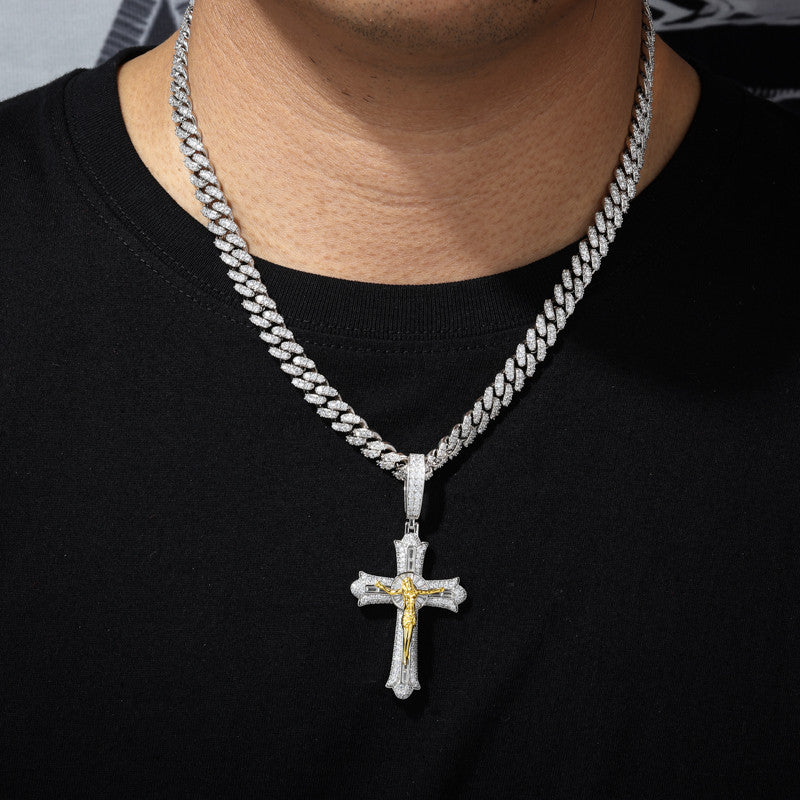 18k Gold Solid 925 Sterling Silver Jesus Crucifix D VVS Moissanite Diamond Cross Pendant