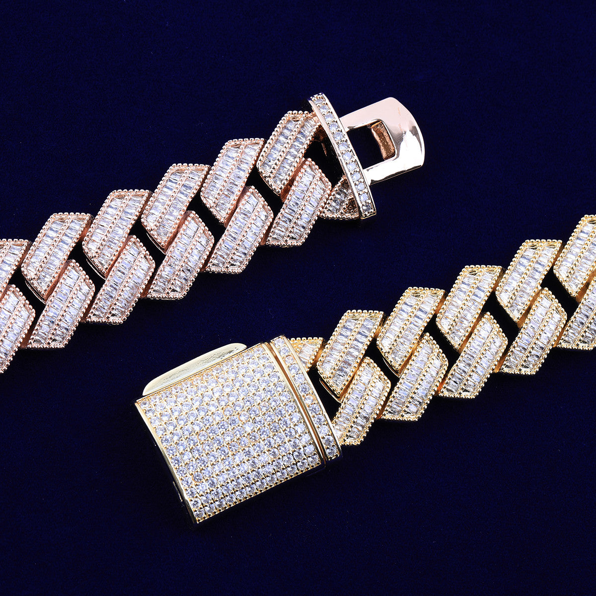 C-Sharp | VVS Diamond CZ Cuban Link 4 Prong Set Hip Hop 24k 925 Silver Rose Gold Chain