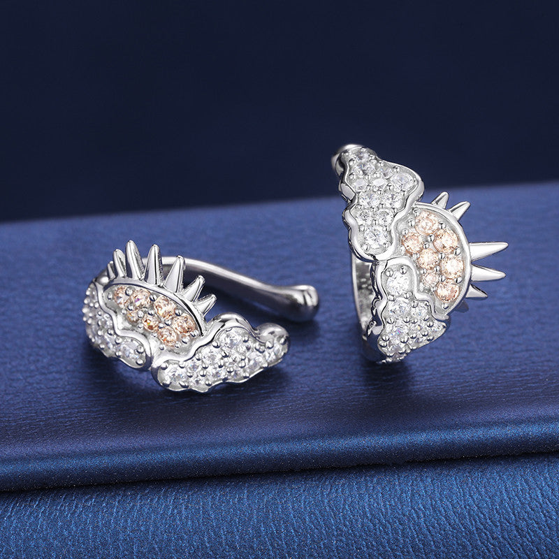 Sunny Clouds | Sterling Silver Moissanite Diamond Sun Rays Clouds Clip On Earrings
