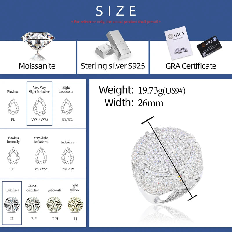Boss Statement | Luxury Iced Blinged Out Moissanite Diamond Round Cluster Stone Ring