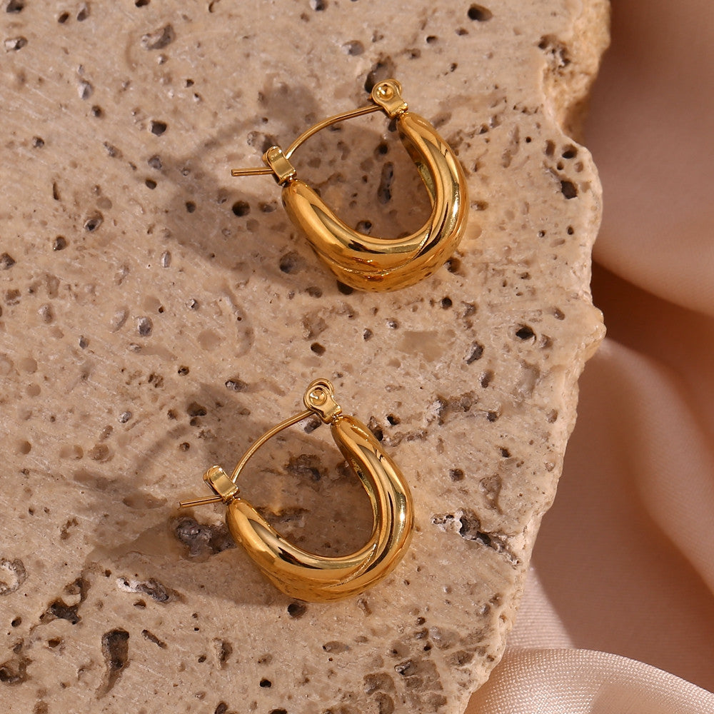 Solid Stainless Steel 18k Gold Waterproof Textured Bold Hoop Tarnish Free Earrings