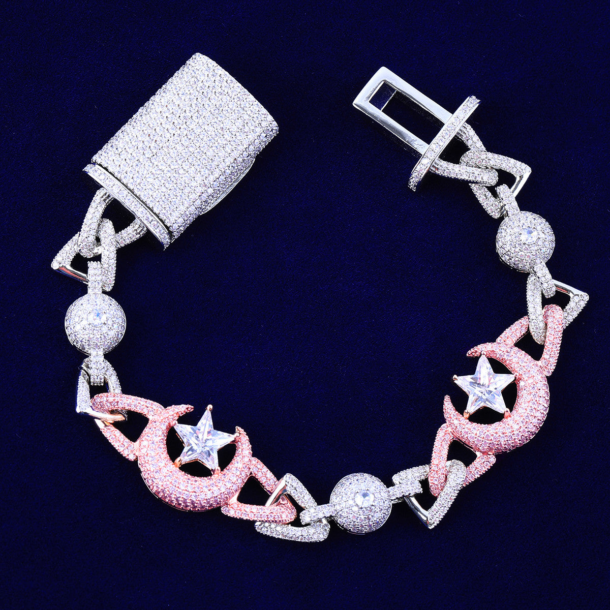 Crescent Moon Star | VVS Diamond CZ Spiritual Celestial Link Hip Hop Bracelet