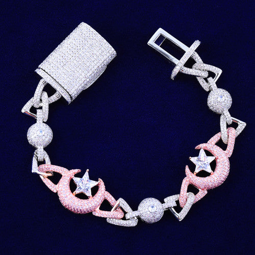 Crescent Moon Star | VVS Diamond CZ Spiritual Celestial Link Hip Hop Bracelet